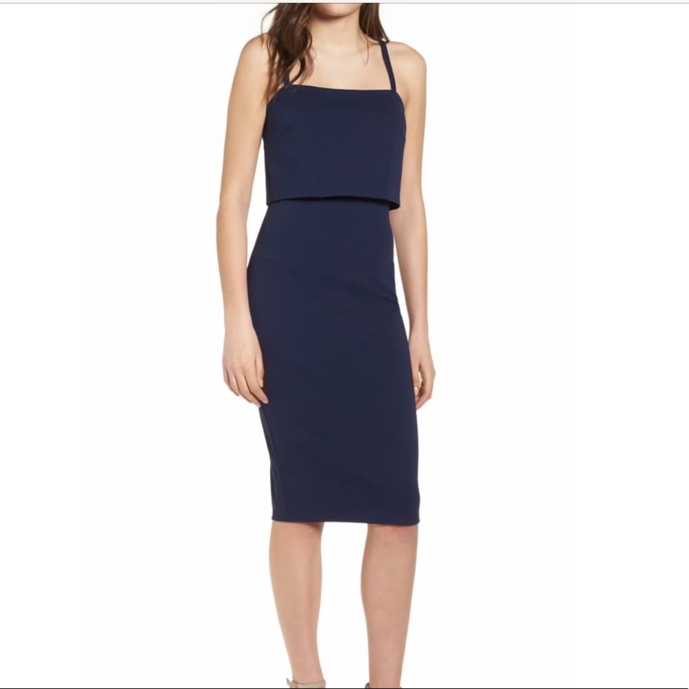 Soprano Popover Midi Bodycon Dress Small Black
